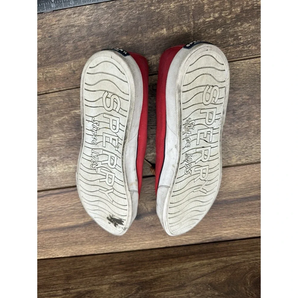 Womens Sperry Top-Sider Classic‎ Red Canvas Leather Laces Boat Shoes Flats Sz 10